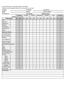 S1-Excavator Daily Inspection – M.J. Dixon Construction Limited